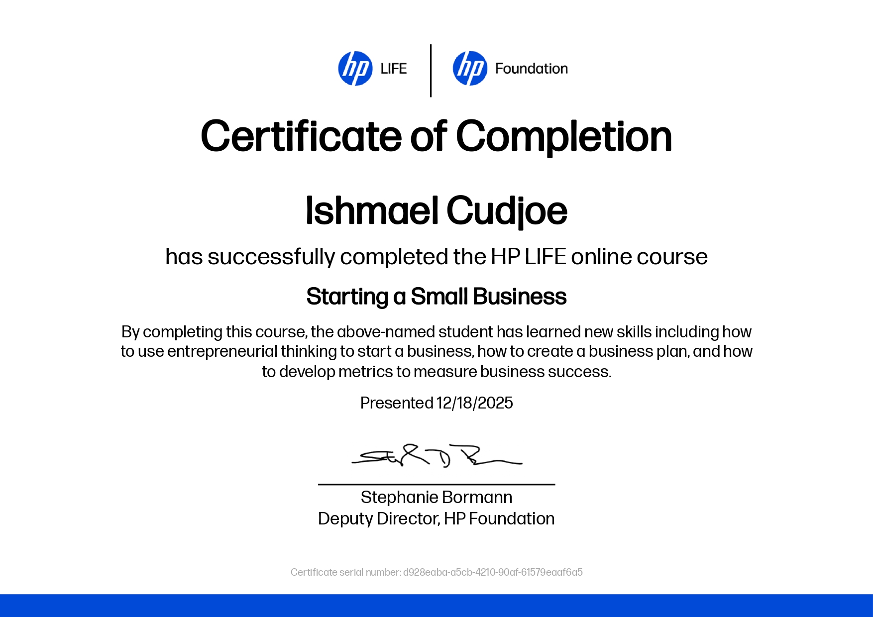 Certificate: Starting a Small Business